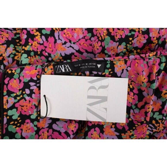 Zara Womens Mini Skirt Draped Ruched M Pink Black - Picture 8 of 8